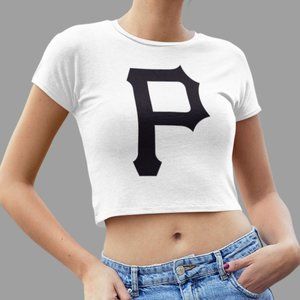 NEW Pittsburgh Pirates P Team Color Pop Form Fit Crop Top Shirt WHITE